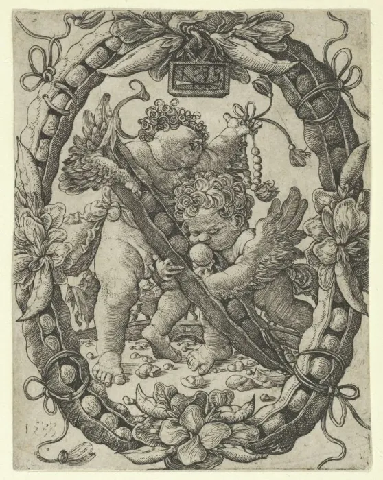 Framed Print : Two Angels with a Peapod, 1533. Creator: Master H. L Framed Print : Two Angels with a Peapod, 1533. Creator: Master H. L