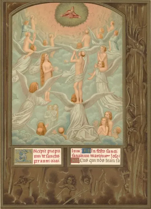 Framed Print : Angels present to God the souls of the newly elected, early 16th century. Artist: Domenico Grimani Framed Print : Angels present to God the souls of the newly elected, early 16th century. Artist: Domenico Grimani