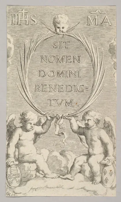 Framed Print : Two Angels Seated on Clouds. Creator: Claude Mellan Framed Print : Two Angels Seated on Clouds. Creator: Claude Mellan