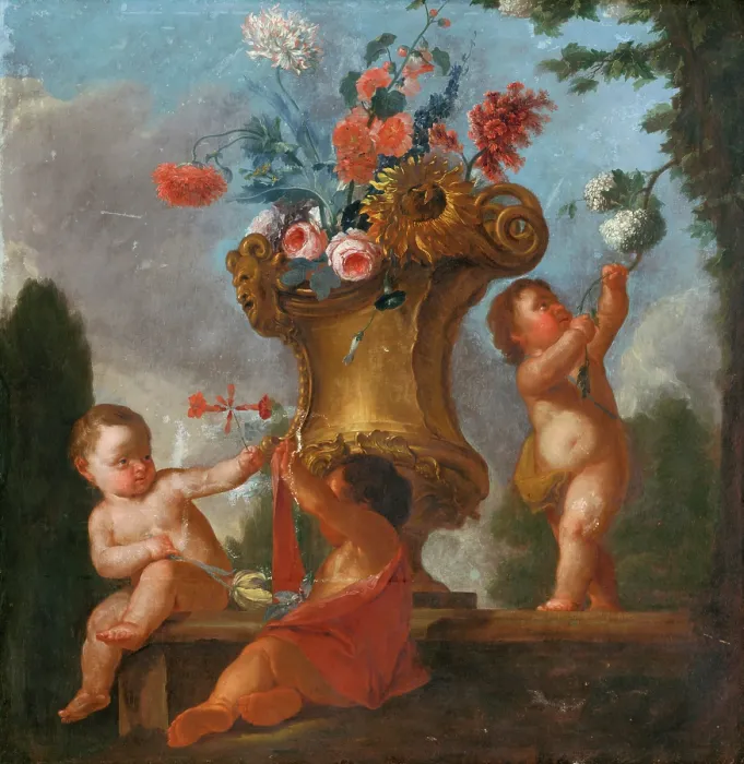 Framed Print : Angels with a Vase I, 1730-1760. Creator: Unknown Framed Print : Angels with a Vase I, 1730-1760. Creator: Unknown