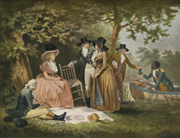 Framed Print : Anglers Repast, 1789, (1902). Artist: William Ward Framed Print : Anglers Repast, 1789, (1902). Artist: William Ward