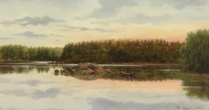 Framed Print : Angling at Dawn, 1893. Creator: Hilda Eloise Granstedt Framed Print : Angling at Dawn, 1893. Creator: Hilda Eloise Granstedt