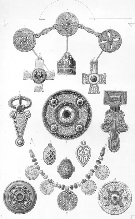 Framed Print : Anglo-Saxon Relics. Personal Ornaments of Gold and Bronze, 1886. Artist: Robert Anderson Framed Print : Anglo-Saxon Relics. Personal Ornaments of Gold and Bronze, 1886. Artist: Robert Anderson