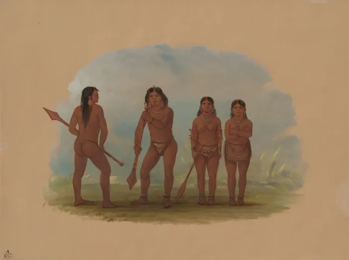 Framed Print : Four Angustura Indians, 1854 / 1869. Creator: George Catlin Framed Print : Four Angustura Indians, 1854 / 1869. Creator: George Catlin