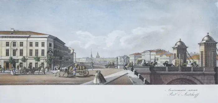 Framed Print : The Anichkov Bridge (From the panorama of the Nevsky Prospekt). Artist: Sadovnikov, Vasily Semyonovich (1800-1879) Framed Print : The Anichkov Bridge (From the panorama of the Nevsky Prospekt). Artist: Sadovnikov, Vasily Semyonovich (1800-1879)