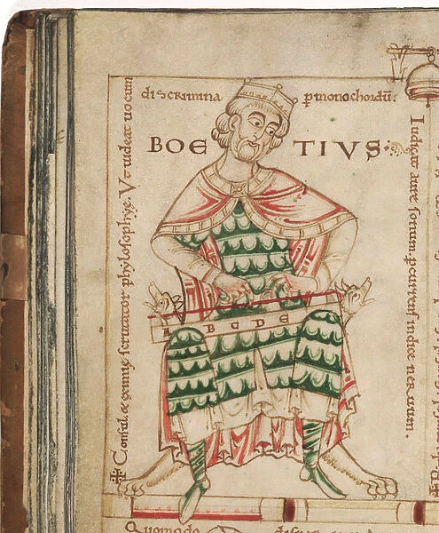 Anicius Manlius Severinus Boethius (From: De institutione musica by Boethius), 12th century. Artist: Anonymous