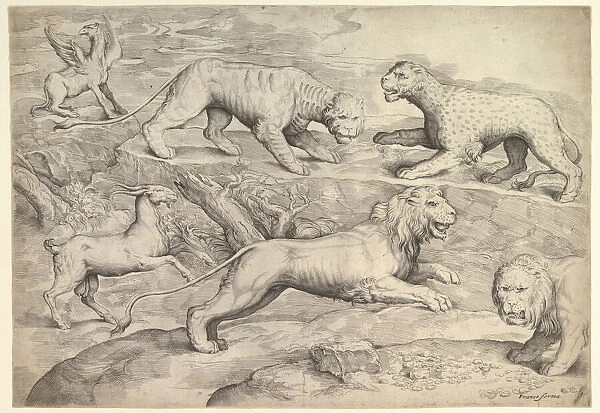 Six Animals, including lions, a tiger, a leopard, a griffin, and a goat, ca. 1530-61