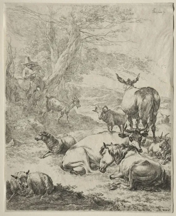 Framed Print : Animals in Repose. Creator: Nicolaes Berchem (Dutch, 1620-1683) Framed Print : Animals in Repose. Creator: Nicolaes Berchem (Dutch, 1620-1683)