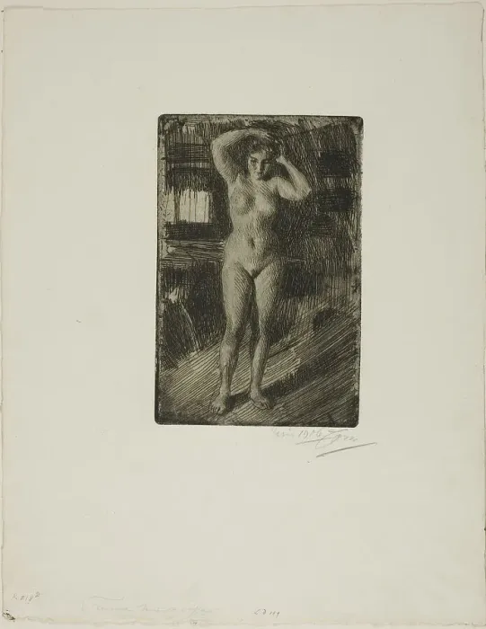 Framed Print : Anna Doing Her Hair, 1906. Creator: Anders Leonard Zorn Framed Print : Anna Doing Her Hair, 1906. Creator: Anders Leonard Zorn