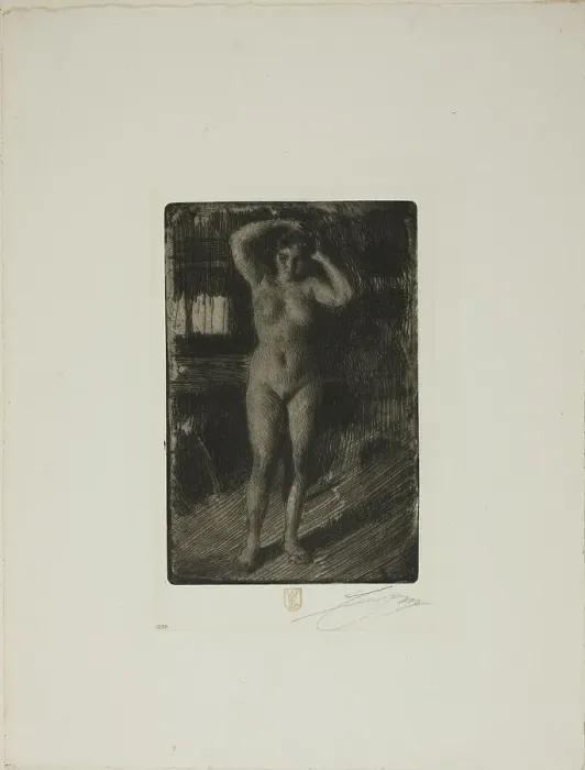Framed Print : Anna Doing Her Hair, 1906. Creator: Anders Leonard Zorn Framed Print : Anna Doing Her Hair, 1906. Creator: Anders Leonard Zorn