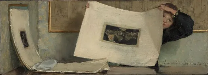 Framed Print : Anna Leafing Through a Portfolio of Prints, 1874. Creator: Laura Theresa Epps Alma-Tadema Framed Print : Anna Leafing Through a Portfolio of Prints, 1874. Creator: Laura Theresa Epps Alma-Tadema