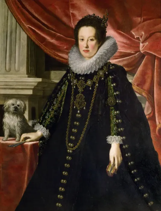 Framed Print : Anna de Medici (1616-1676), Archduchess of Austria, with a Lap Dog, c. 1630 Framed Print : Anna de Medici (1616-1676), Archduchess of Austria, with a Lap Dog, c. 1630