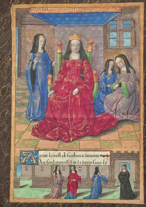 Framed Print : Anne of Brittany Enthroned and Accompanied by Her Ladies-in-Waiting, about 1493. Creator: Master of the Chronique Scandaleuse Framed Print : Anne of Brittany Enthroned and Accompanied by Her Ladies-in-Waiting, about 1493. Creator: Master of the Chronique Scandaleuse