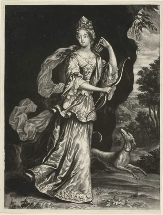 Framed Print : Anne Catharine Mouy, Countess of Broglia, as the Goddess Diana, n.d. Creator: Pieter Schenk Framed Print : Anne Catharine Mouy, Countess of Broglia, as the Goddess Diana, n.d. Creator: Pieter Schenk