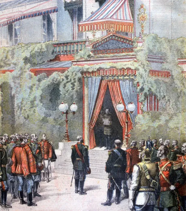 Framed Print : Announcement on the health of Tsar Alexander of Russia, Livadia Palace, St Petersburg, Russia, 1894. Artist: Henri Meyer Framed Print : Announcement on the health of Tsar Alexander of Russia, Livadia Palace, St Petersburg, Russia, 1894. Artist: Henri Meyer