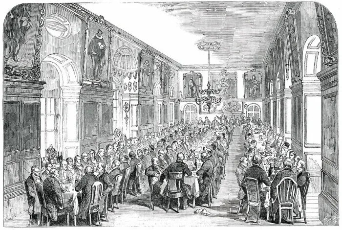 Framed Print : Annual Dinner of the Governors of Bridewell and Bethlem Hospitals, in the Hall, Bridewell, 1850. Creator: Unknown Framed Print : Annual Dinner of the Governors of Bridewell and Bethlem Hospitals, in the Hall, Bridewell, 1850. Creator: Unknown