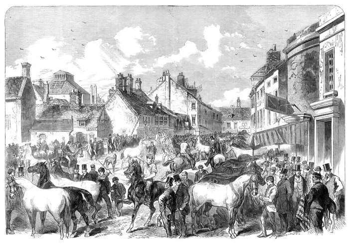 Framed Print : The annual horse fair at Horncastle, Lincolnshire, 1864. Creator: Unknown Framed Print : The annual horse fair at Horncastle, Lincolnshire, 1864. Creator: Unknown