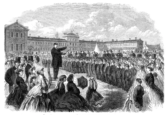 Framed Print : Annual Inspection of the Middlesex Industrial School at Feltham, 1865. Creator: Unknown Framed Print : Annual Inspection of the Middlesex Industrial School at Feltham, 1865. Creator: Unknown