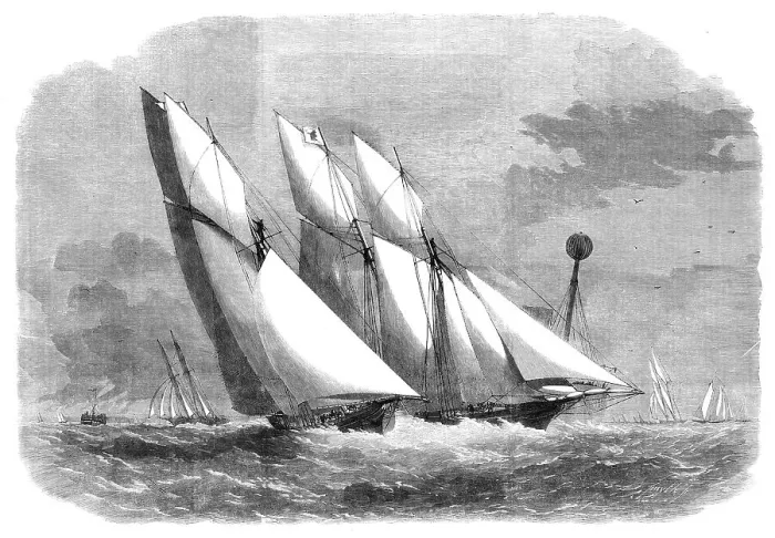 Framed Print : Annual schooner race of the Royal Thames Yacht Club: the yachts at the Mouse light ship, 1862. Creator: Smyth Framed Print : Annual schooner race of the Royal Thames Yacht Club: the yachts at the Mouse light ship, 1862. Creator: Smyth