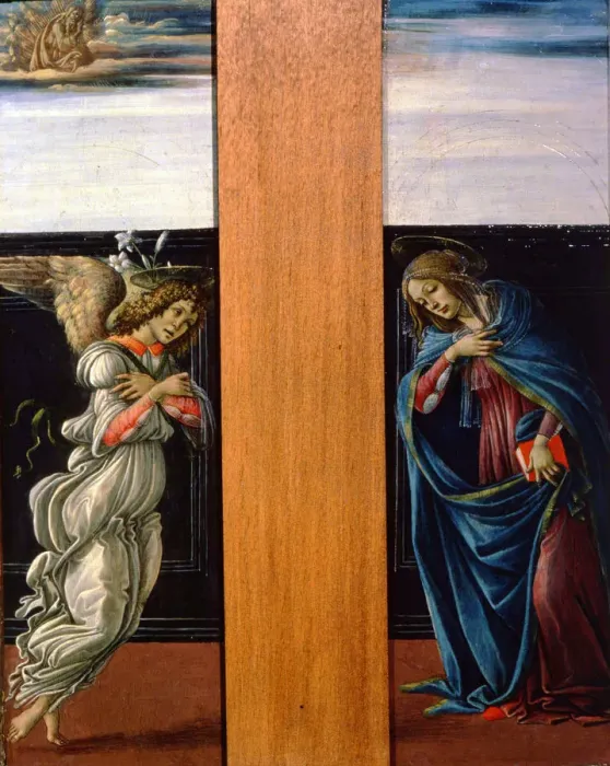 Framed Print : The Annunciate Virgin and Archangel Gabriel, 1490. Artist: Sandro Botticelli Framed Print : The Annunciate Virgin and Archangel Gabriel, 1490. Artist: Sandro Botticelli
