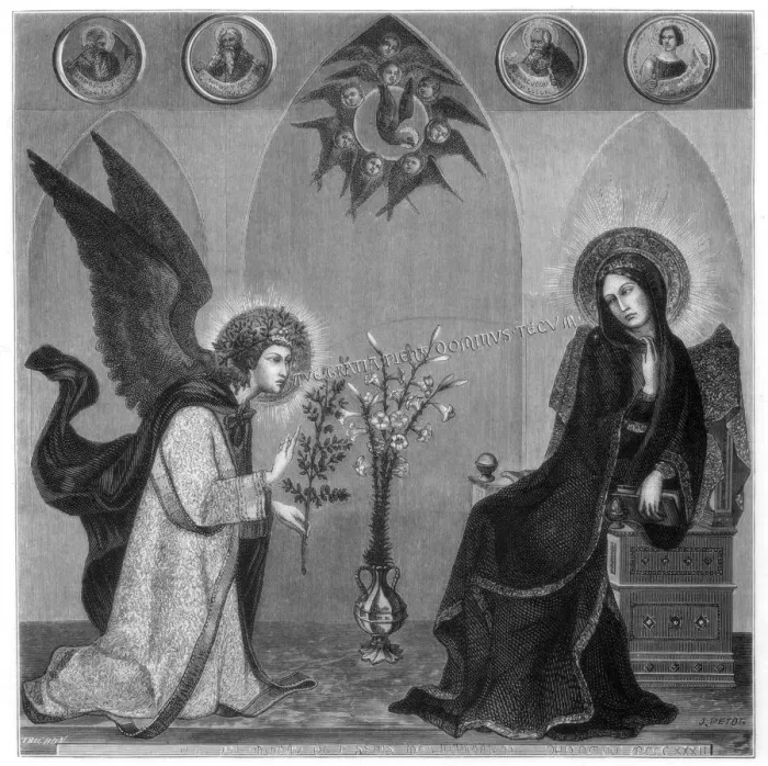 Framed Print : The Annunciation, 1333 (1870). Artist: J Petot Framed Print : The Annunciation, 1333 (1870). Artist: J Petot