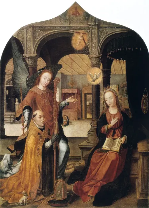 Framed Print : Annunciation, 1516-1517. Artist: Jean Bellegambe Framed Print : Annunciation, 1516-1517. Artist: Jean Bellegambe