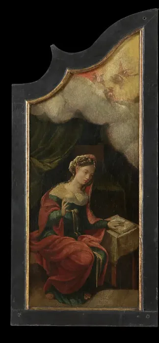 Framed Print : The Annunciation, 1535. Creator: Aert Claesz Framed Print : The Annunciation, 1535. Creator: Aert Claesz