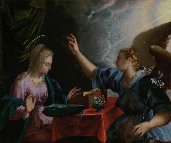 Framed Print : The Annunciation, 1550-1599. Creator: Peter Candid Framed Print : The Annunciation, 1550-1599. Creator: Peter Candid