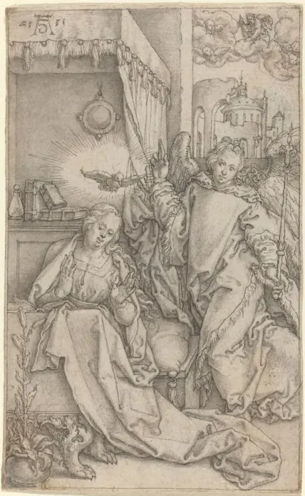 Framed Print : The Annunciation, 1552. Creator: Heinrich Aldegrever Framed Print : The Annunciation, 1552. Creator: Heinrich Aldegrever