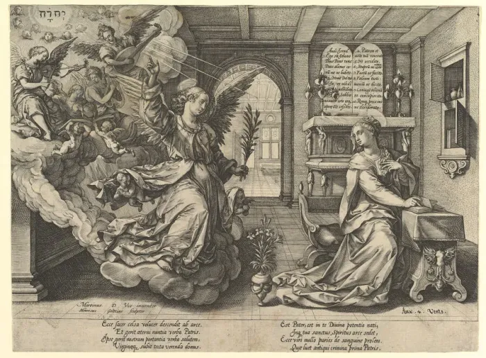 Framed Print : Annunciation, 1594. Creator: Hendrik Goltzius Framed Print : Annunciation, 1594. Creator: Hendrik Goltzius