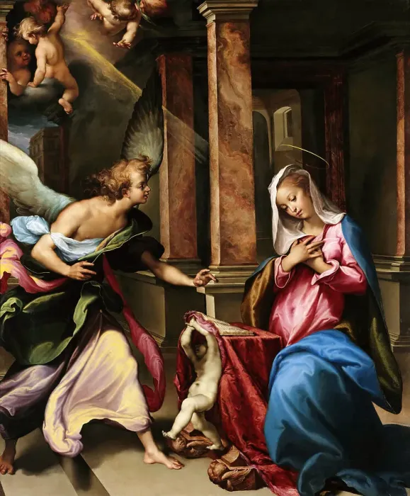Framed Print : The Annunciation, 1596-1597. Creator: Curia, Francesco (1538-1610) Framed Print : The Annunciation, 1596-1597. Creator: Curia, Francesco (1538-1610)