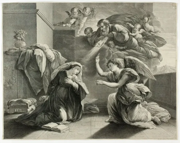 Framed Print : The Annunciation, 1660 / 71. Creator: Gerard Edelinck Framed Print : The Annunciation, 1660 / 71. Creator: Gerard Edelinck