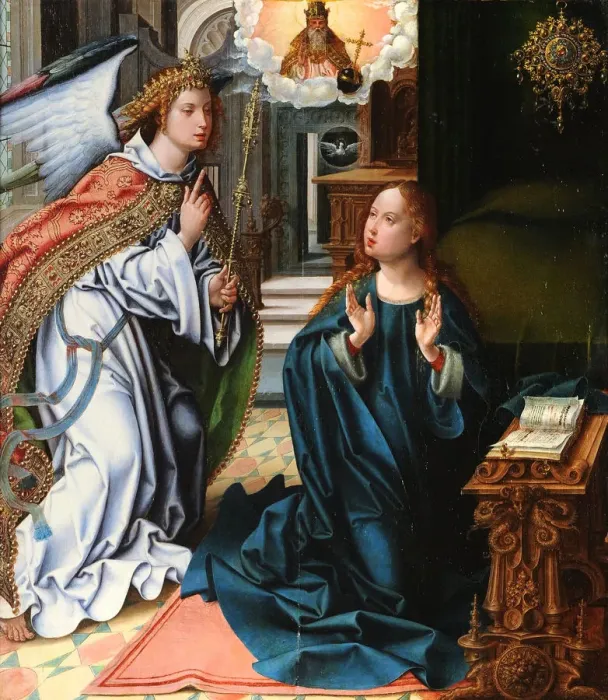 Framed Print : The Annunciation. Artist: Coecke van Aelst, Pieter, the Elder (1502-1550) Framed Print : The Annunciation. Artist: Coecke van Aelst, Pieter, the Elder (1502-1550)