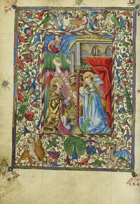 Framed Print : The Annunciation; Book of Hours, about 1460. Creator: Unknown Framed Print : The Annunciation; Book of Hours, about 1460. Creator: Unknown