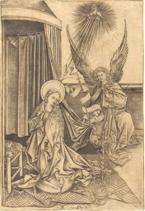 Framed Print : The Annunciation, c. 1480 / 1490. Creator: Israhel van Meckenem Framed Print : The Annunciation, c. 1480 / 1490. Creator: Israhel van Meckenem