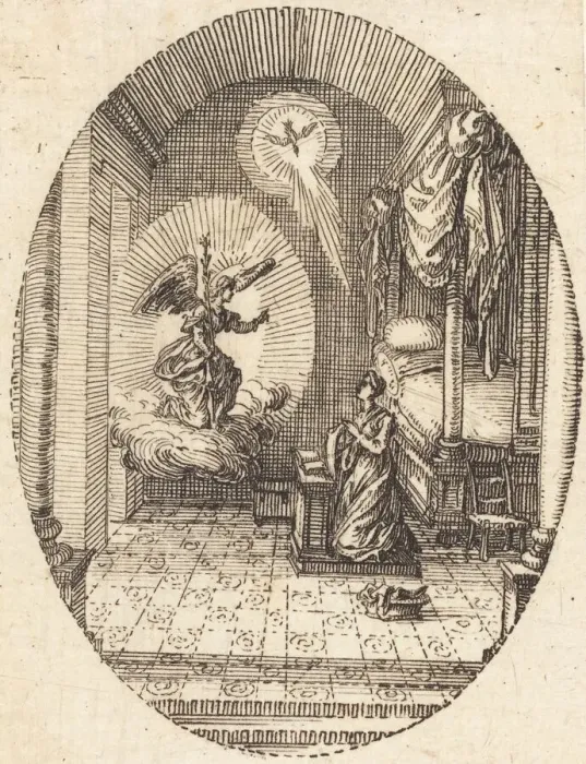 Framed Print : The Annunciation, c. 1631. Creator: Jacques Callot Framed Print : The Annunciation, c. 1631. Creator: Jacques Callot