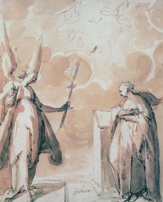 Framed Print : The Annunciation, c1530-1577. Artist: Hans Speeckaert Framed Print : The Annunciation, c1530-1577. Artist: Hans Speeckaert