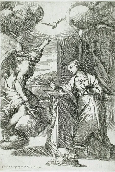 Framed Print : The Annunciation, between c1645 and c1650. Creator: Carlo Maratti Framed Print : The Annunciation, between c1645 and c1650. Creator: Carlo Maratti