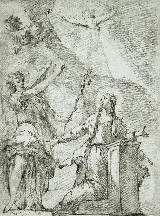 Framed Print : The Annunciation, c1740. Creator: Francesco Fontebasso Framed Print : The Annunciation, c1740. Creator: Francesco Fontebasso