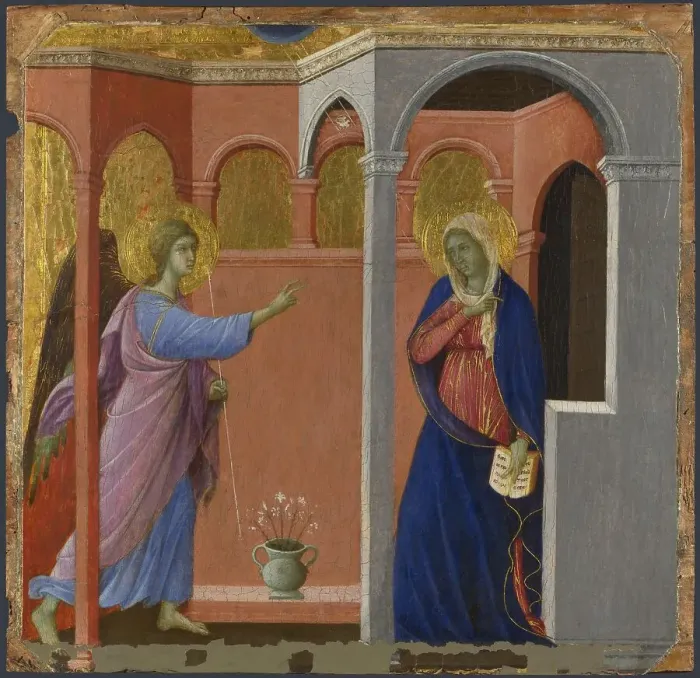 Framed Print : The Annunciation, ca 1308-1311. Artist: Duccio di Buoninsegna (1260-1318) Framed Print : The Annunciation, ca 1308-1311. Artist: Duccio di Buoninsegna (1260-1318)