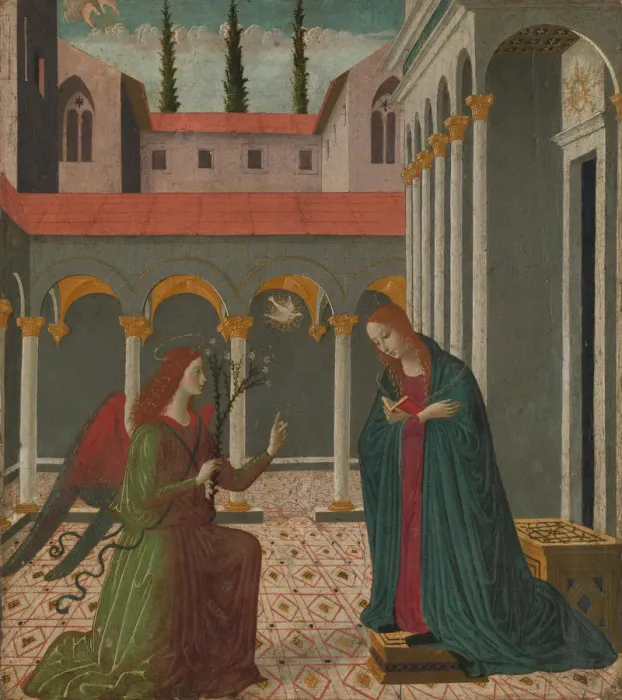 Framed Print : The Annunciation, ca. 1480-1500. Creator: Alesso di Benozzo Framed Print : The Annunciation, ca. 1480-1500. Creator: Alesso di Benozzo