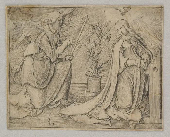 Framed Print : The Annunciation, ca. 1516. Creator: Lucas van Leyden Framed Print : The Annunciation, ca. 1516. Creator: Lucas van Leyden