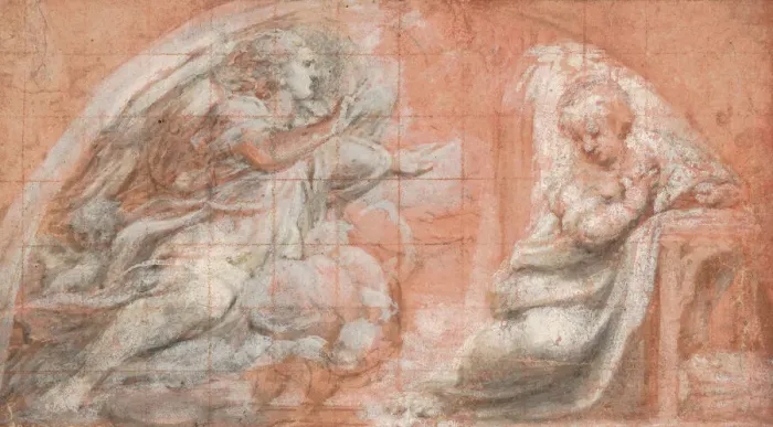 Framed Print : The Annunciation, ca. 1522-25. Creator: Correggio Framed Print : The Annunciation, ca. 1522-25. Creator: Correggio