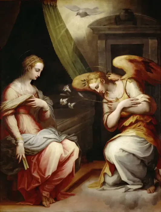 Framed Print : The Annunciation, ca 1565-1570. Creator: Vasari, Giorgio (1511-1574) Framed Print : The Annunciation, ca 1565-1570. Creator: Vasari, Giorgio (1511-1574)