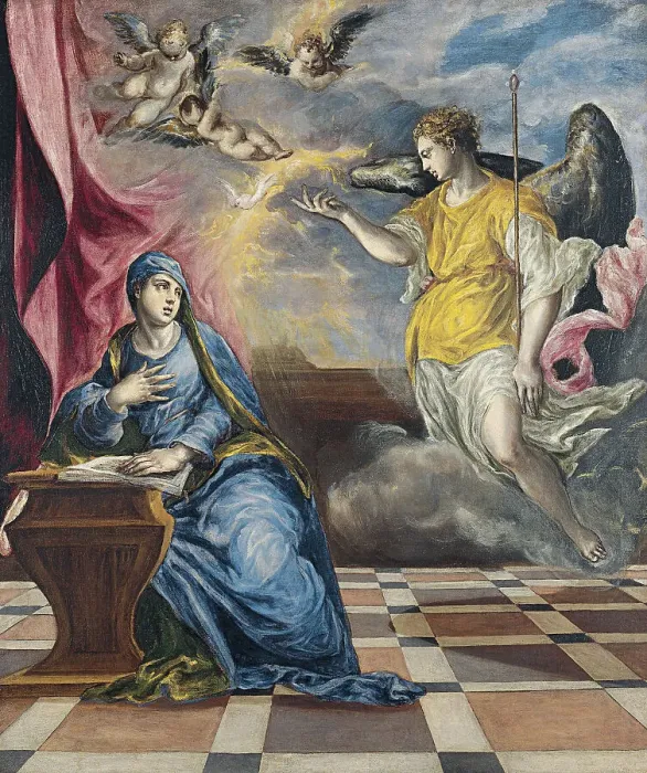 Framed Print : The Annunciation, ca 1576. Artist: El Greco, Dominico (1541-1614) Framed Print : The Annunciation, ca 1576. Artist: El Greco, Dominico (1541-1614)