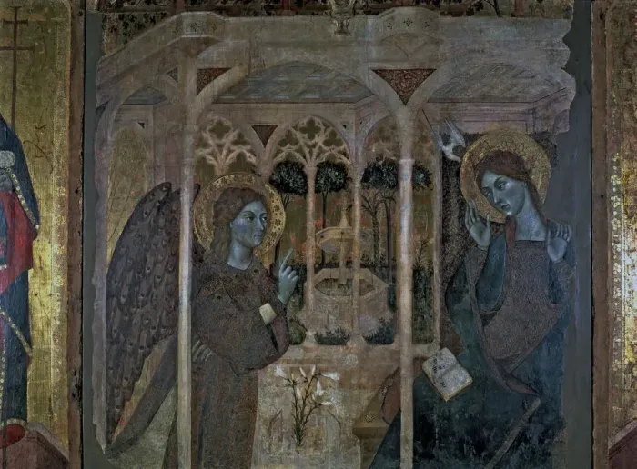 Framed Print : The Annunciation, central panel of the altarpiece of The Annunciation and Saints Framed Print : The Annunciation, central panel of the altarpiece of The Annunciation and Saints