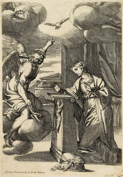 Framed Print : The Annunciation. Creator: Carlo Maratti Framed Print : The Annunciation. Creator: Carlo Maratti