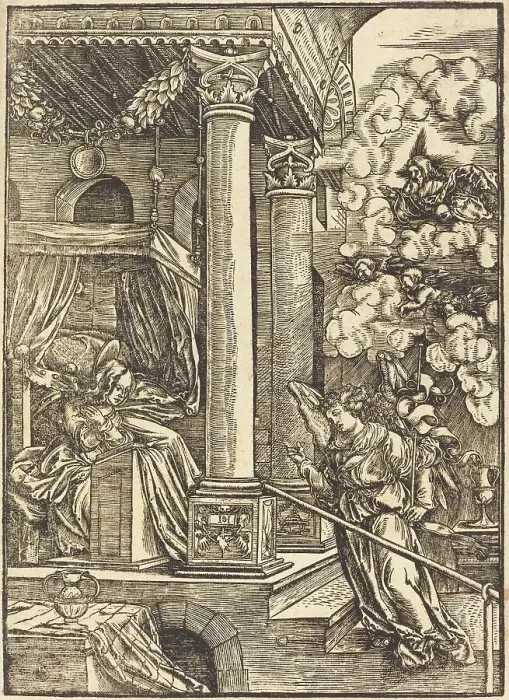 Framed Print : The Annunciation. Creator: Hans Schäufelein the Elder Framed Print : The Annunciation. Creator: Hans Schäufelein the Elder