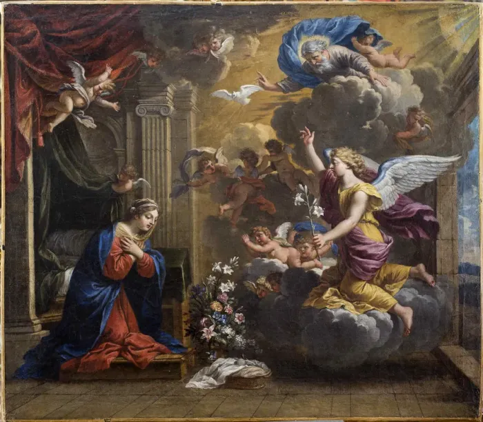 Framed Print : The Annunciation. Creator: Poerson, Charles (1609-1667) Framed Print : The Annunciation. Creator: Poerson, Charles (1609-1667)