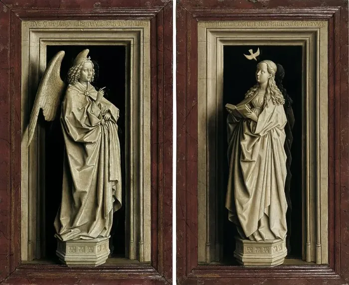 Framed Print : The Annunciation Diptych, 1433. Creator: Jan van Eyck Framed Print : The Annunciation Diptych, 1433. Creator: Jan van Eyck